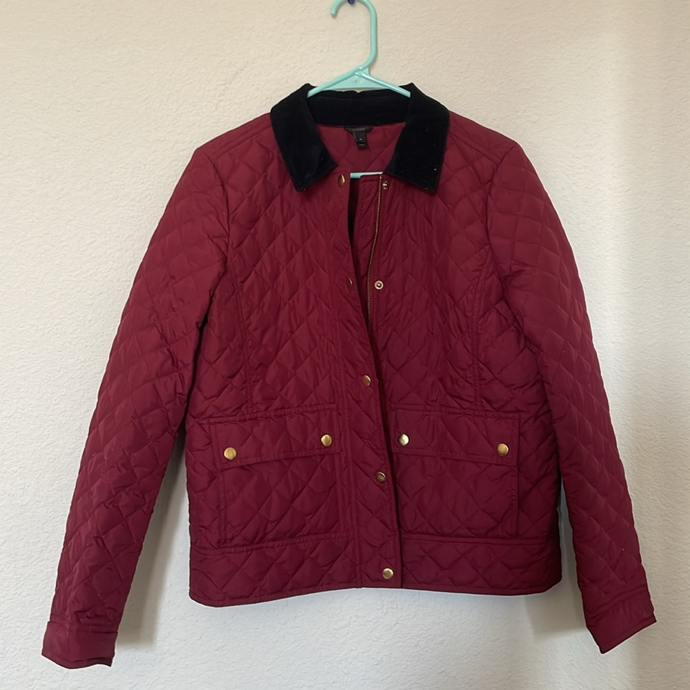 J Crew quilted barn jacket down corduroy collar size M red